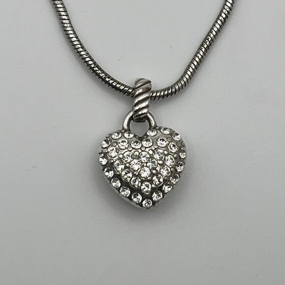 Brighton Sacred Heart Reversible Pendant Necklace in Silver Tone Crystals Puffy - Picture 2 of 11